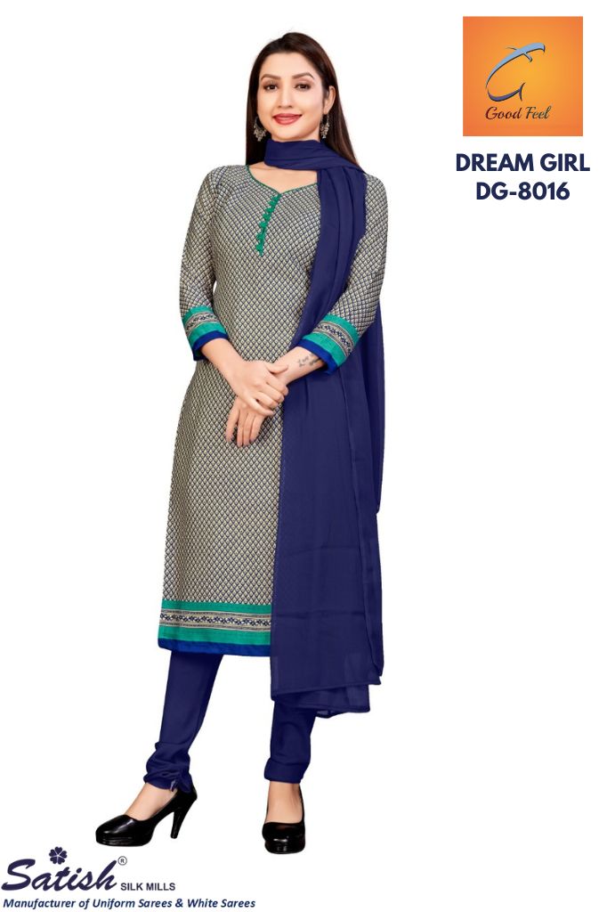 Checks Printed Blue Crepe Uniform Salwarr Suit With Dupatta for