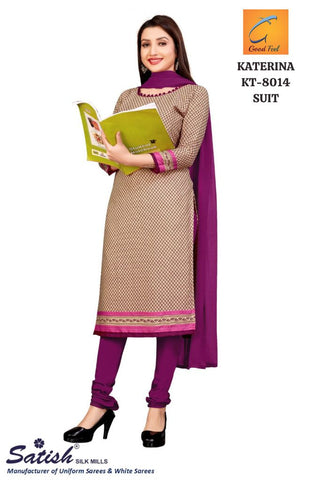Calico Printed Pink Dull Crepe Uniform Salwarr Suit With Dupatta for Teacher
