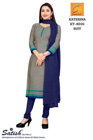 Calico Printed Blue Dull Crepe Uniform Salwar Suit With Dupatta for Teacher
