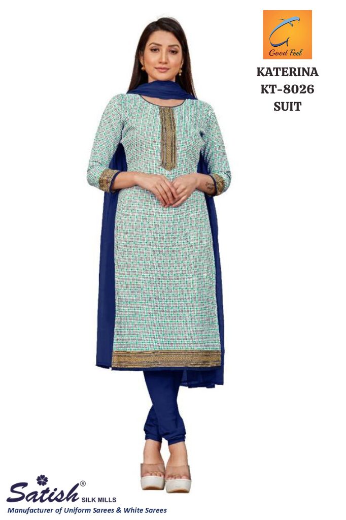 Check Printed Blue Dull Crepe Uniform Salwarr Suit With Dupatta for Teacher