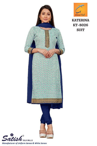 Check Printed Blue Dull Crepe Uniform Salwarr Suit With Dupatta for Teacher
