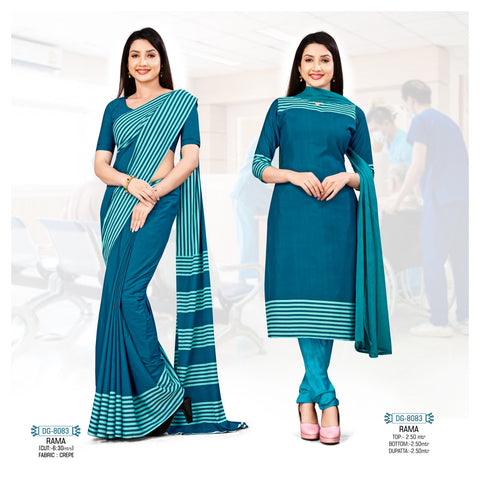 Plain Rama With Printed Border Crepe Uniform Saree Suit (DG-8083)