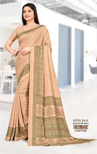 PLAIN Printed COFFEE Kota Silk Uniform Saree