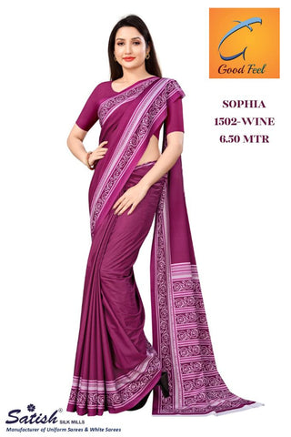 Wine Digital Printed Plain Crepe Fancy Saree