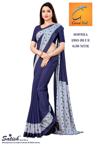 Blue Digital Printed Plain Crepe Fancy Saree