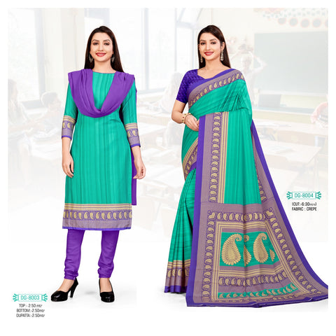 Turquoise Plain Saree & Salwar Suit Crepe (Uniform Combo)