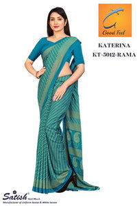 Calico Printed Turquoise Crepe Uniform Sarees