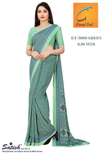 Calico Printed Aqua Green Uniform Crepe Sarees