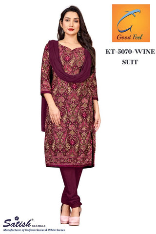 Paisly Printed Wine Dull Crepe Uniform Salwar Suit