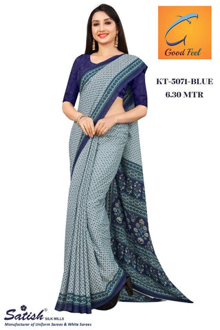 Blue Calico Printed Uniform Crepe Saree