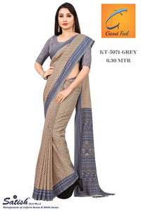 Grey Calico Printed Uniform Crepe Saree