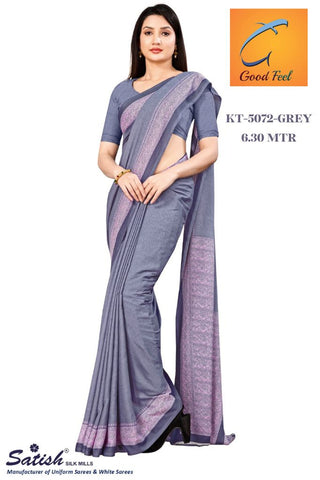 Grey Crepe Uniform Saree For School Teacher