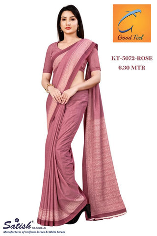 Rose Crepe Uniform Saree For School Teacher