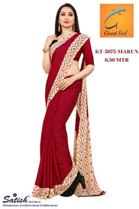 MARUN Color Plain Printed Crepe Uniform Saree