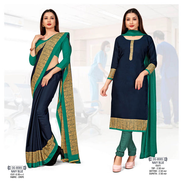 Italian Crepe Silk Uniform Saree at Rs.600/Piece in surat offer by Babu  International