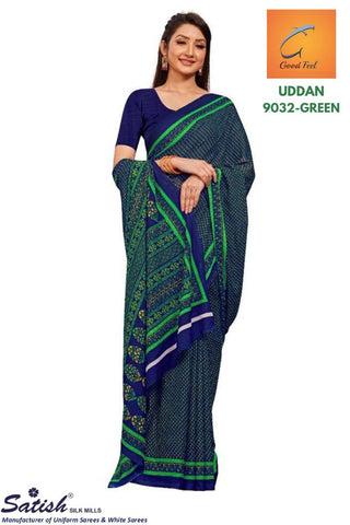 Designer Small Print Green Chiffon Uniform Saree