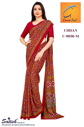 Marun Floral Chiffon Printed Sarees