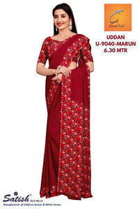 Plain Marun Printed Border Chiffon Uniform Sarees For Teacher