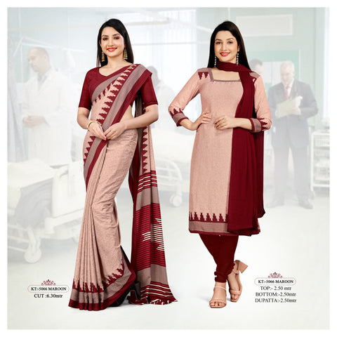 Plain Marun Matt Crepe Uniform Saree & Dress Material