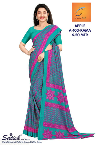Calico Printed Rama Heavy Reniyal Uniform saree