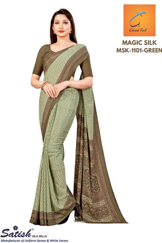 Designer Crepe Silk GREEN Printed Uniform Saree