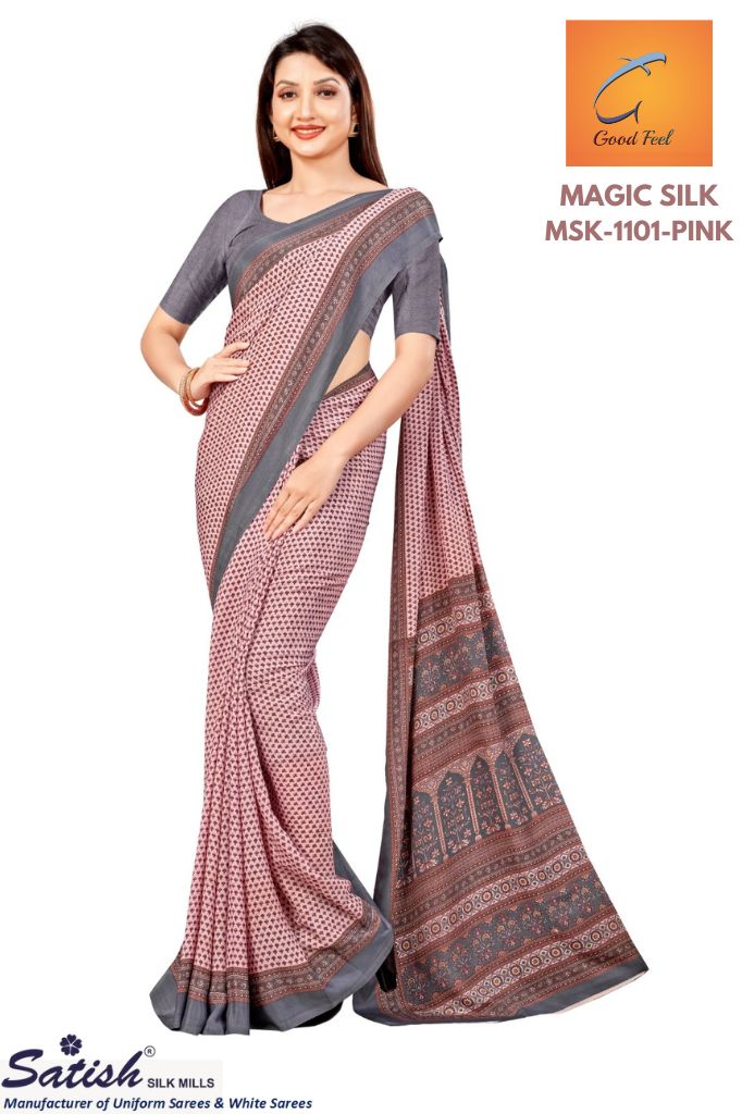 Designer Crepe Silk PINK Printed Uniform Saree