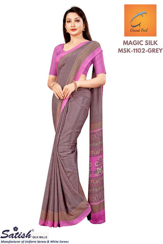 Crepe Silk GREY Printed  Uniform Saree