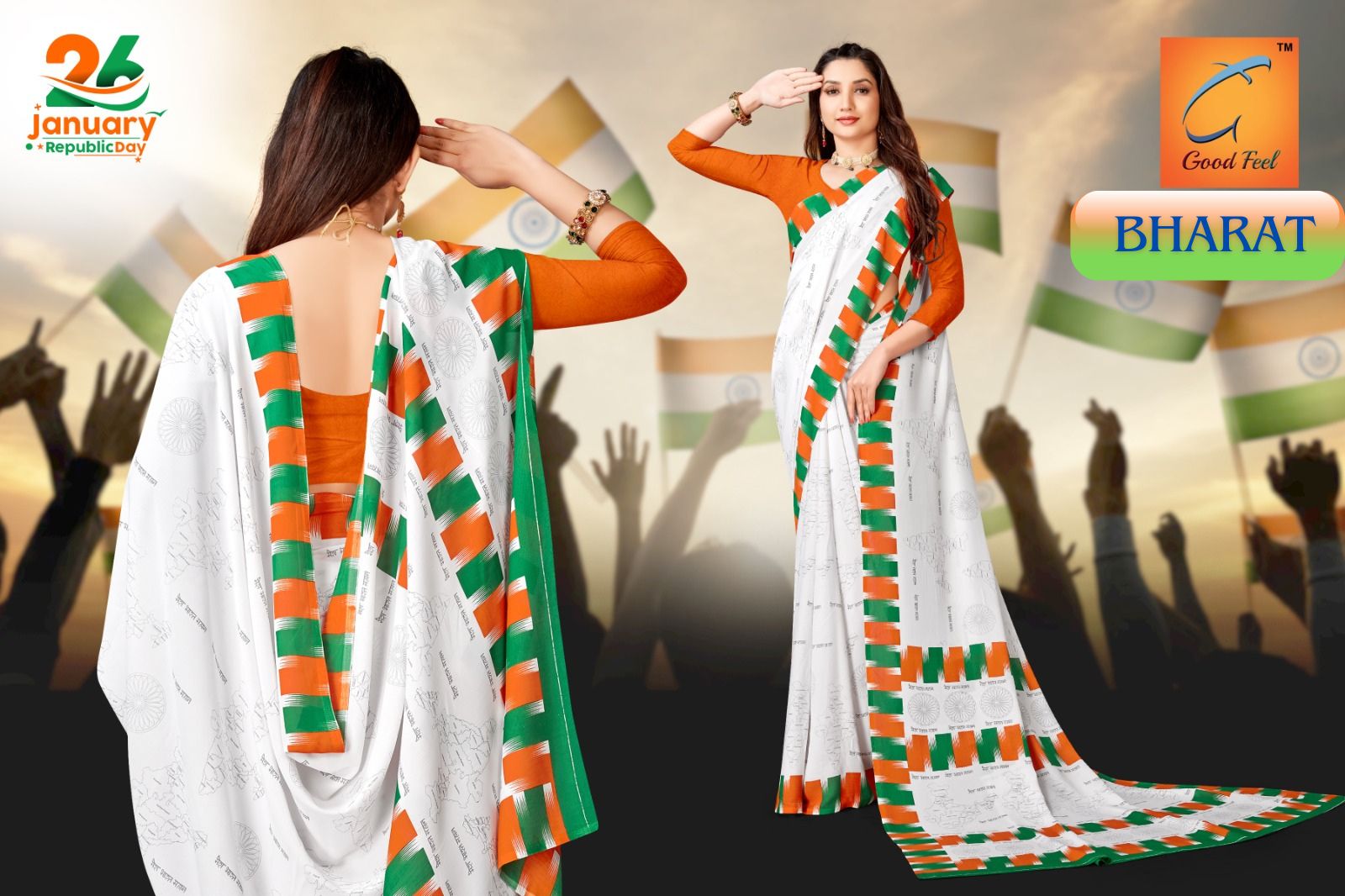 Crepe Tiranga Printed Saree