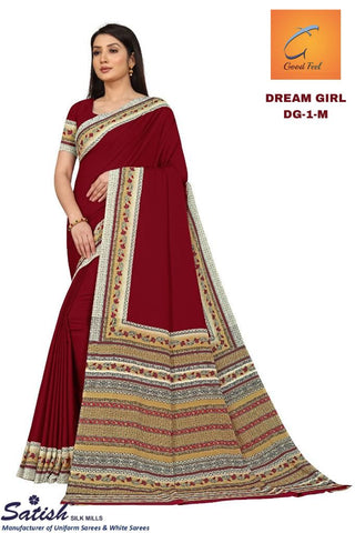 Marun Plain Crepe Uniform Saree (DG-1)
