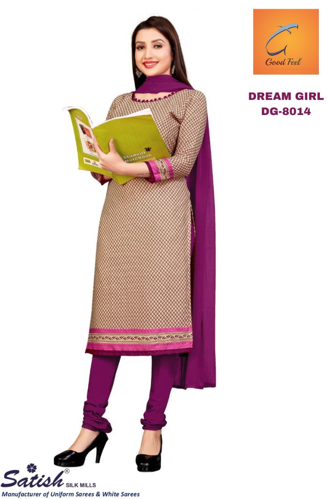 Checks Printed Pink Crepe Uniform Salwarr Suit With Dupatta for Teacher