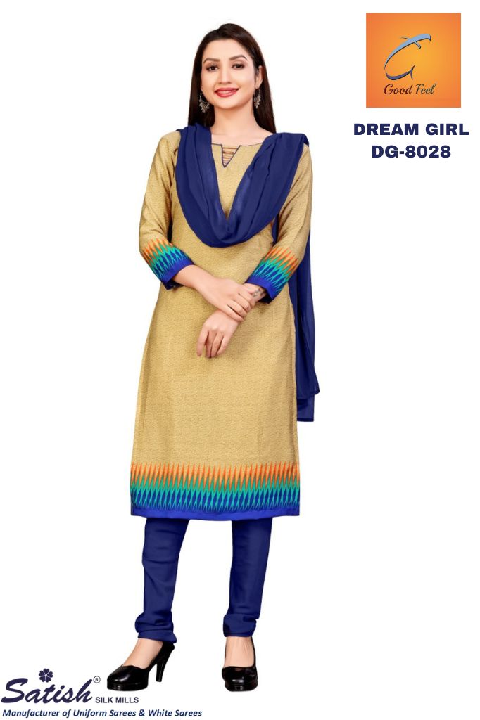 Printed Border Beige And Blue Crepe Uniform Salwarr Suit With Dupatta for Teacher