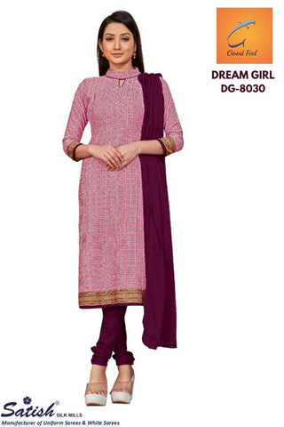Check Printed Pink Crepe Uniform Salwarr Suit With Dupatta for Teacher
