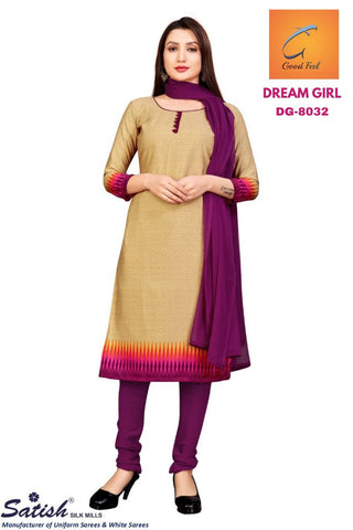 Printed Border Beige And Pink Crepe Uniform Salwarr Suit With Dupatta for Teacher