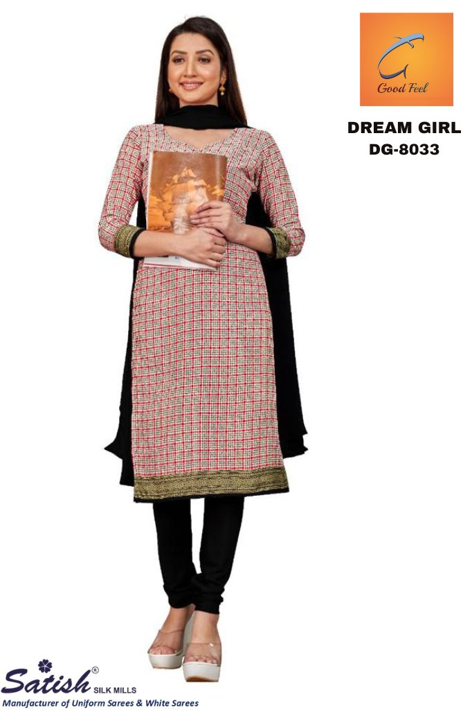 Checks Printed Black And Maroon Crepe Uniform Salwarr Suit With Dupatta for Teacher