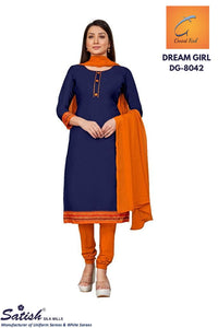 Blue Plain Orange Border Uniform Crepe Dress Material