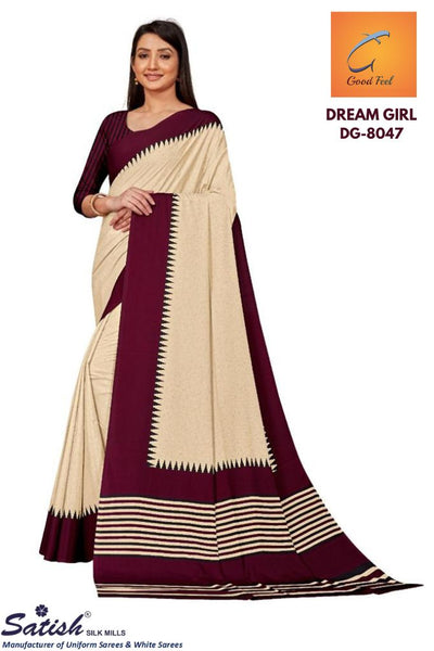 Crepe Silk MARUN Printed Uniform Saree – Satish Silk Mills