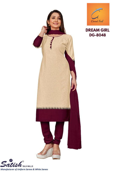 Wine Border Plain Crepe Uniform Dress Material