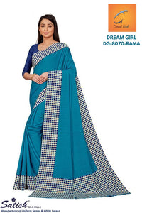 Plain Rama Chex Printed Border Crepe Uniform Saree