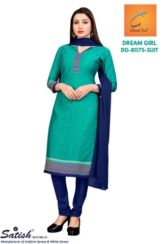 Turquoise Color Plain Crepe Uniform Dress Material