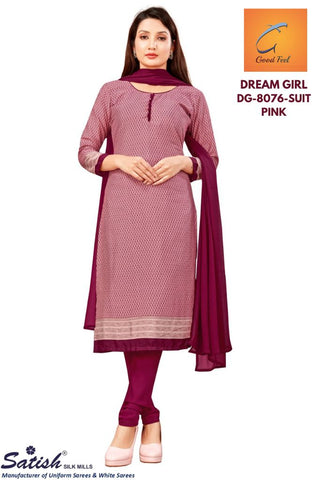 Pink Calico Printed Crepe Uniform Dress Material