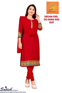 Plain Red Crepe Uniform Dress Material
