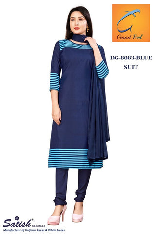 Blue Plain Uniform Crepe Dress Material for Teacher