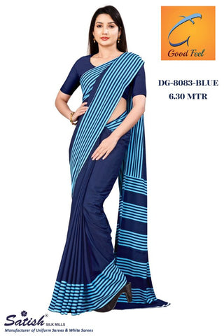 Blue Color Plain Uniform Crepe Saree for Teacher