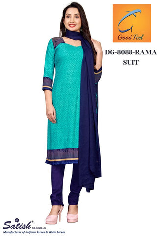 Plain Printed Border Rama And Blue Crepe Uniform Salwar Suit