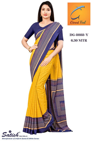 Plain Yellow Crepe Teacher Uniform Saree (DG-8088)