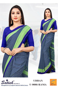 Calico Printed Rama Chiffon Uniform Sarees