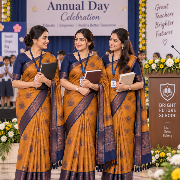 Kalyani Mustard Gold Navy Blue Silk Blend Saree