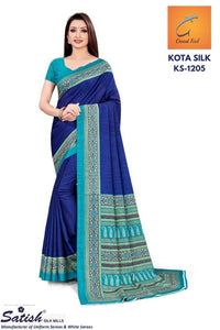 Plain Blue Kota Silk Uniform Saree
