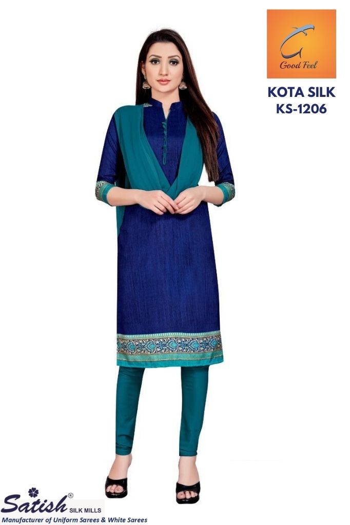 Plain Blue Kota Silk Uniform Dress Material