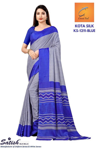 CHECKS Printed BLUE Kota Silk Uniform Saree